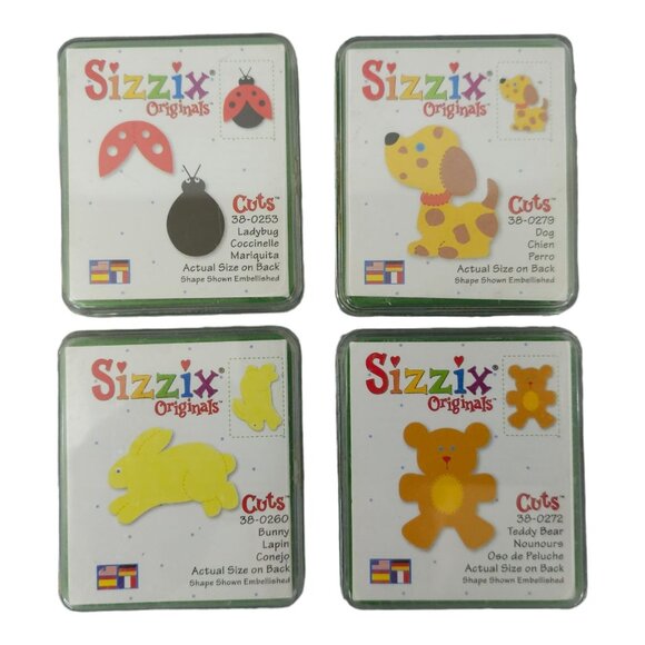 Sizzix Originals Small Green Die Lot Ladybug Dog Bunny Teddy Bear Paper Crafting - Picture 1 of 12